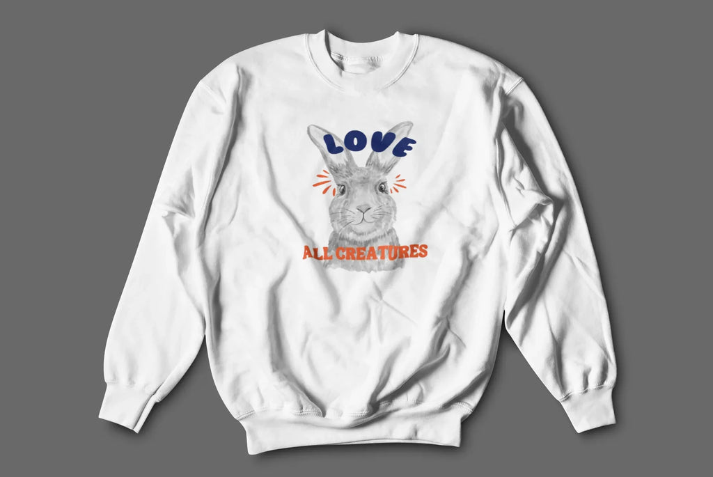 Love All Creatures Sweatshirt - Cute Bunny Animal Rights Crewneck - Alley Crafters