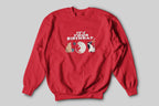 Red crewneck cat birthday sweatshirt with front graphic cats and “It’s your birthday” text