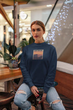 Navy crewneck sweatshirt with front graphic print