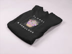 Deep black folded crewneck sweatshirt with Floral & Fabulous graphic.