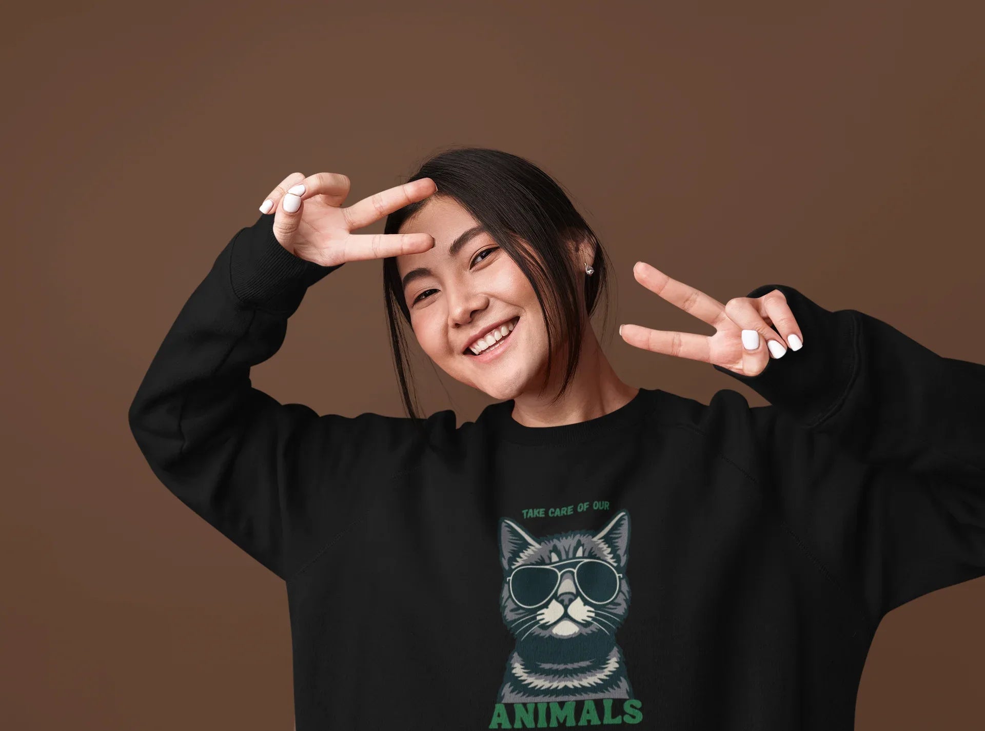 Cat Sunglasses Sweatshirt – 'Take Care of Your Animals' Cozy Crewneck - Alley Crafters