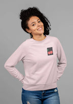 Light pink crewneck sweatshirt with cherry embroidery patch on the left chest