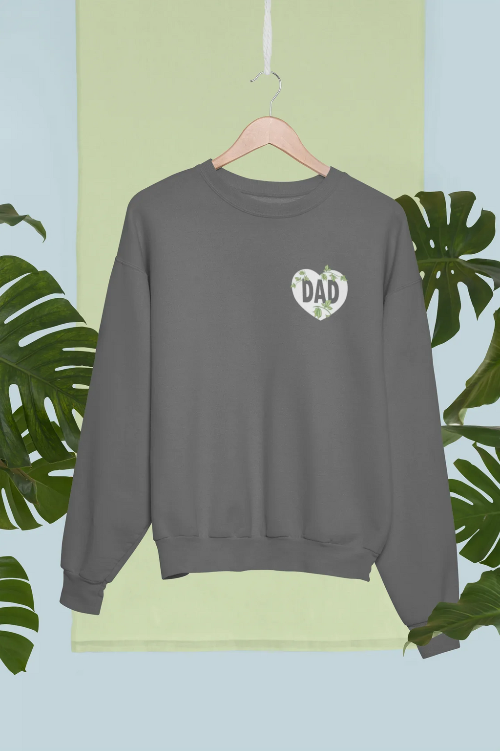 Dark gray sweatshirt with DAD heart logo on chest