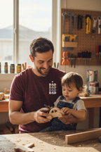 Maroon t-shirt with DAD text graphic and heart