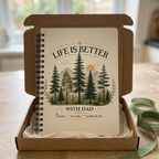 Dad notebook personalised with Leo, Mia and Oscar in gift packaging