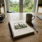 Dad notebook personalised with Oliver and Grace on a kitchen table