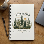 Dad notebook with five names on a home desk