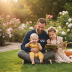 Dad sitting with kids