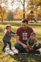 Maroon t-shirt with stacked DAD text graphic