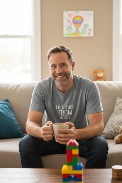Dad wearing the tee at home