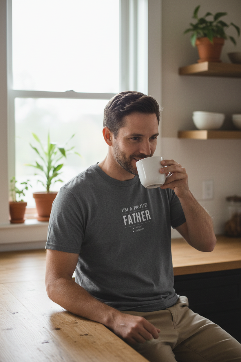 Charcoal T-shirt with "I'm a Proud Father" text and name list underneath