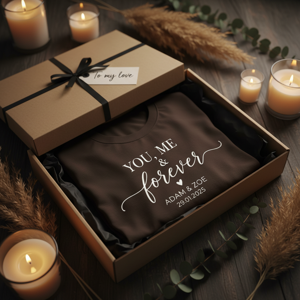 Dark chocolate tee in moody kraft gift box