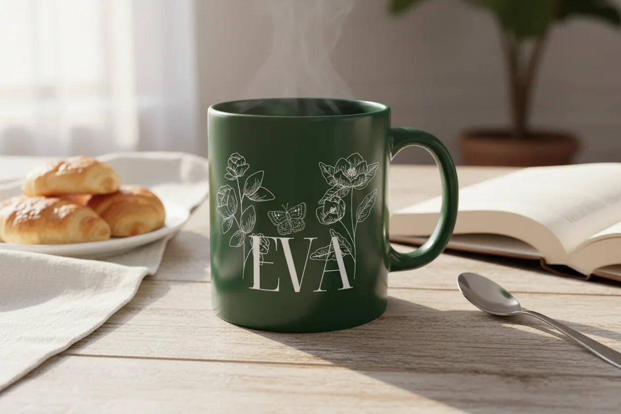 Personalised Floral Mug | Custom Name & Year Ceramic Coffee Cup | Mama, Nana, Grandma Gift - AlleyCrafters