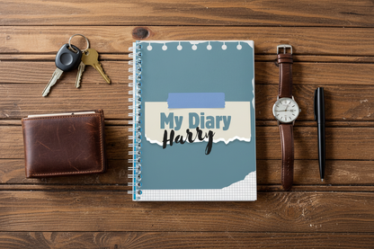 Diary with wallet, keys, and watch