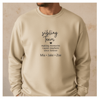 Sand crewneck sweatshirt worn by model with 'sibling team' quote on the chest