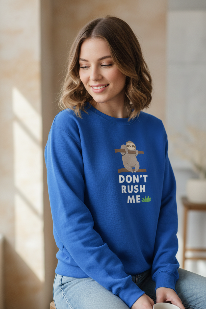 Don't Rush Me Sloth Sweatshirt in Blue