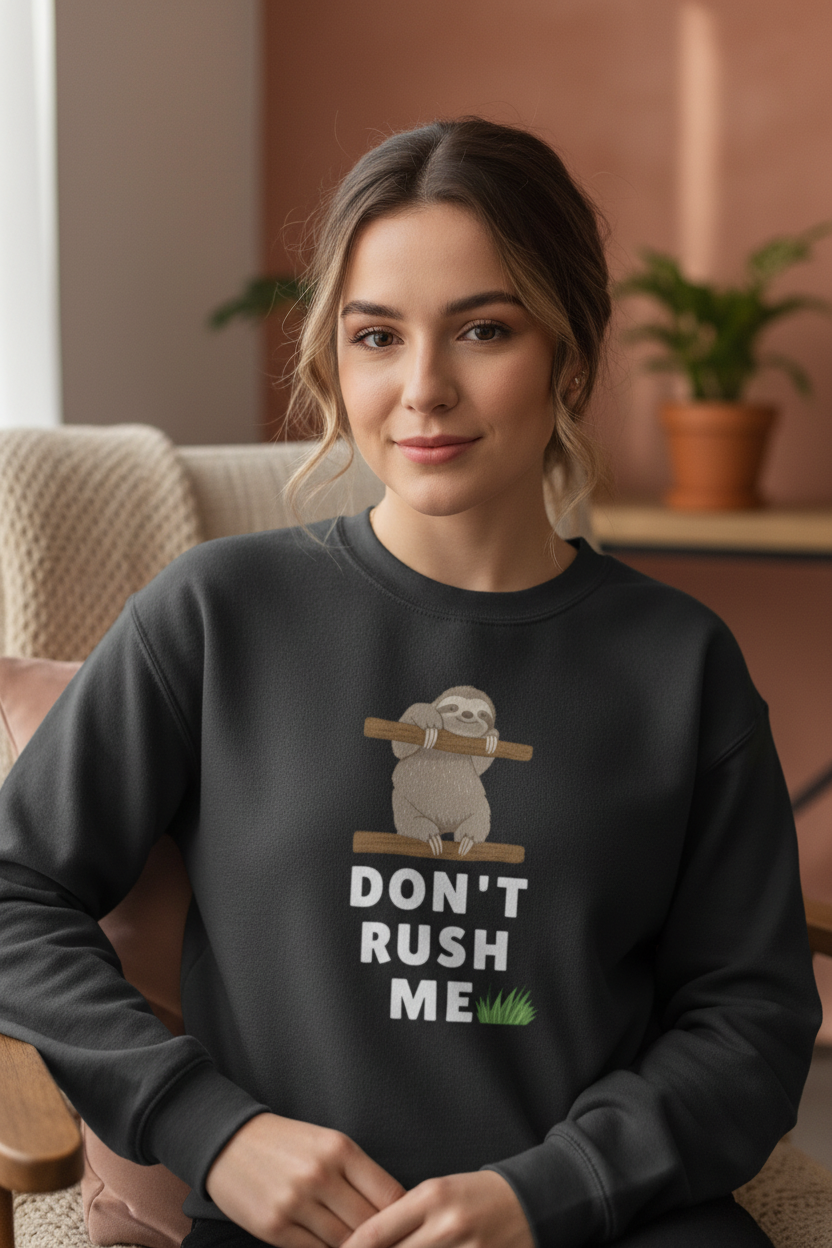 Don't Rush Me Sloth Sweatshirt Lifestyle Photo
