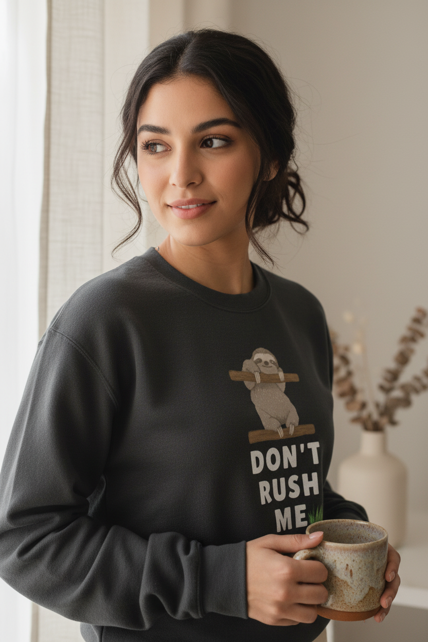 Don't Rush Me Sloth Sweatshirt Minimalist Angle
