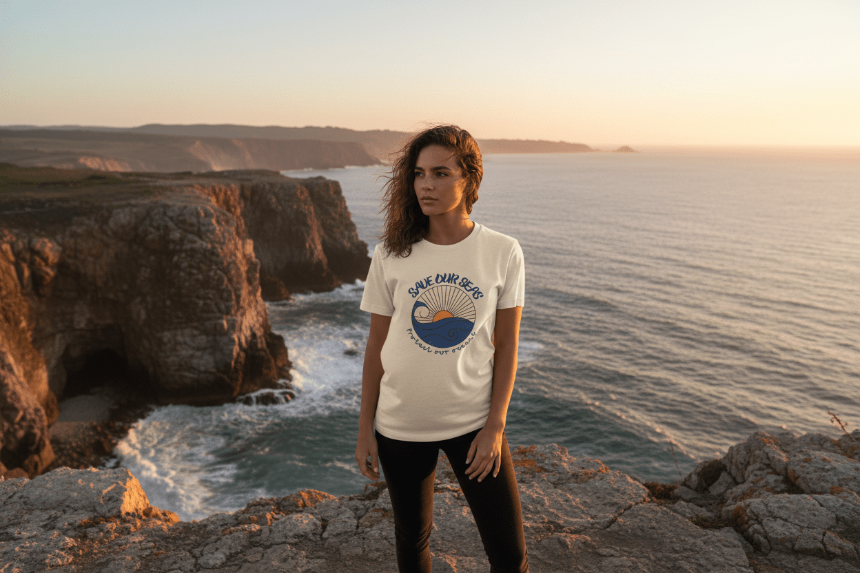 Save Our Seas T-Shirt | Retro Wave Ocean Conservation Tee UK - AlleyCrafters