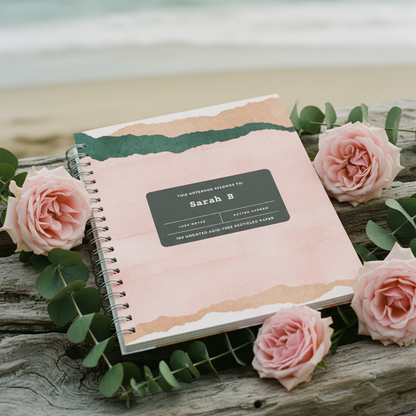 Driftwood with pink roses and eucalyptus