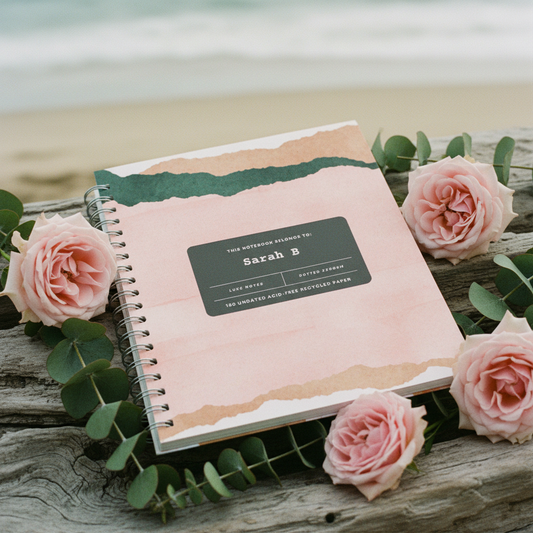 Driftwood with pink roses and eucalyptus