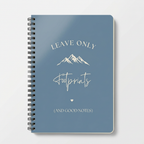 A5 hiking notebook, blue cover with mountain and footprint lettering