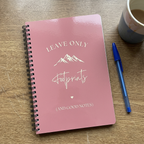 A5 hiking notebook with pink cover, spiral binding, lined pages