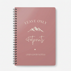 A5 hiking notebook, dusty rose cover with mountain and footprint text