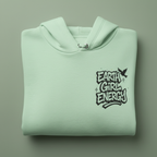 Mint green hoodie with hood and front Earth Girl Energy graphic