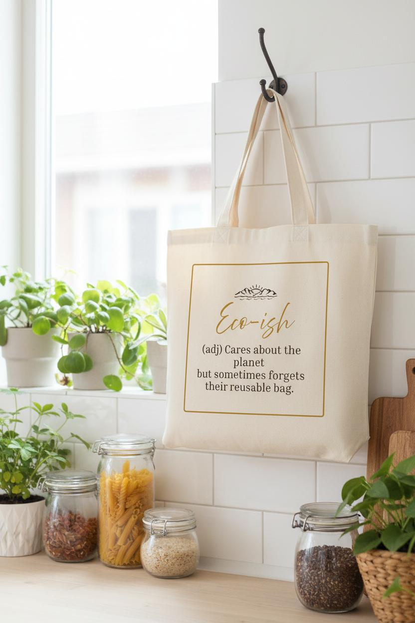 Eco-ish tote in kitchen