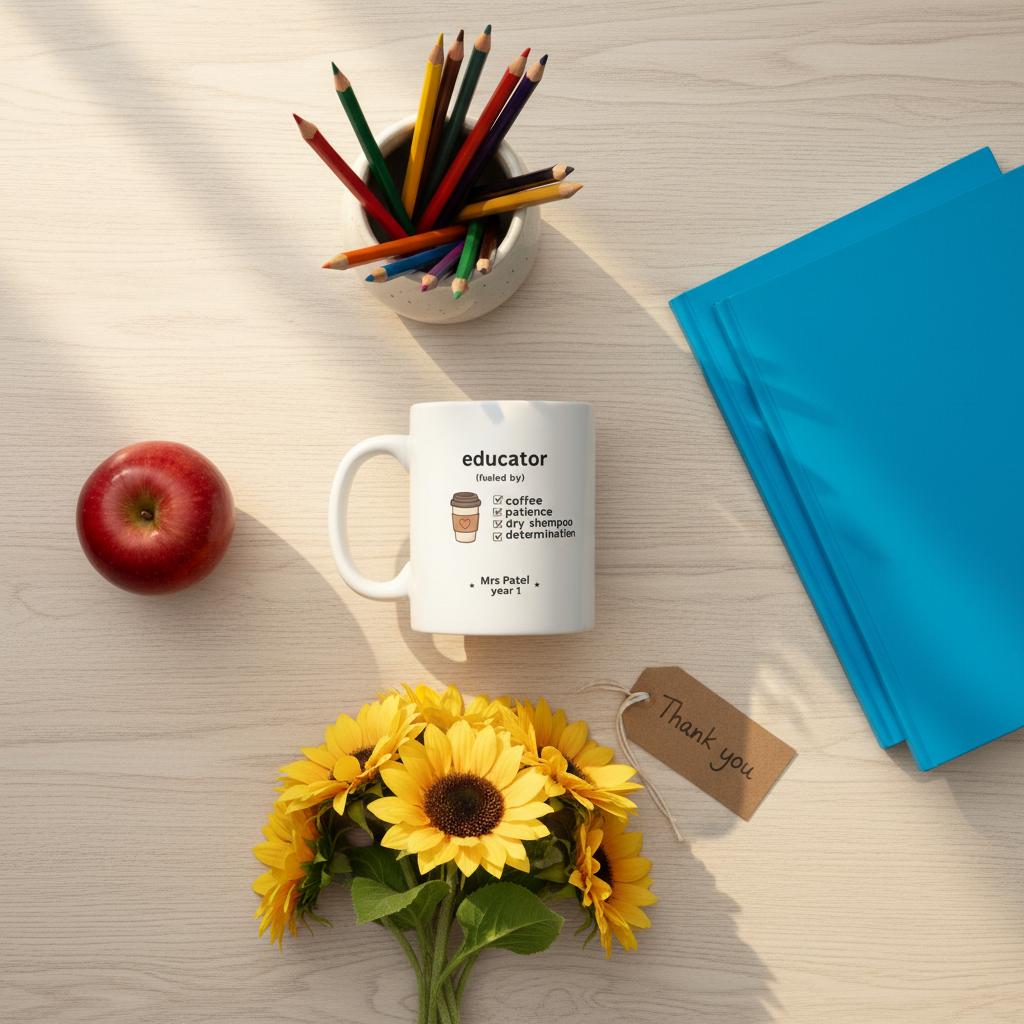 Educator mug — Mrs Patel flat lay