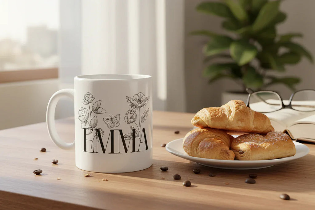 Personalised Floral Mug | Custom Name & Year Ceramic Coffee Cup | Mama, Nana, Grandma Gift - AlleyCrafters