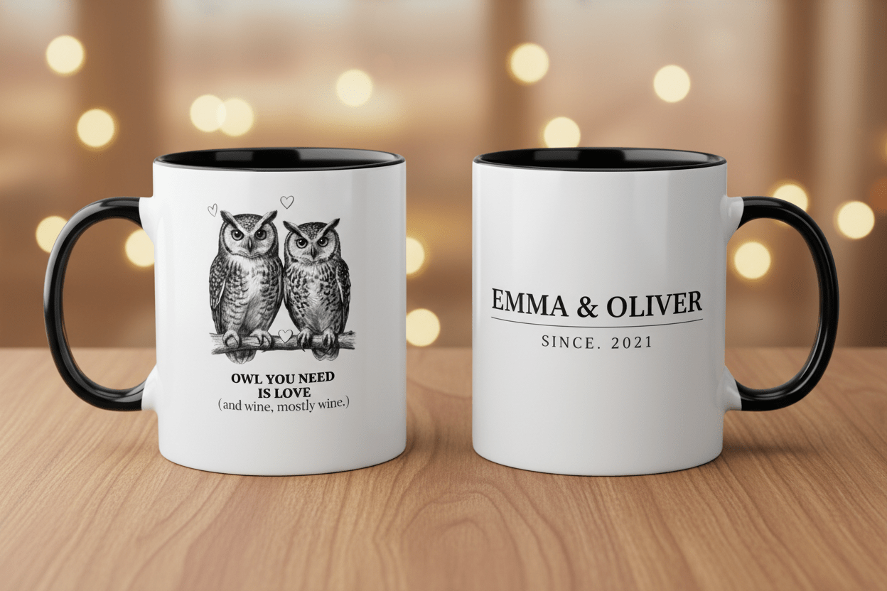 Owl You Need Is Love Mug | Funny Couples Coffee Cup | Romantic Gift for Her - AlleyCrafters