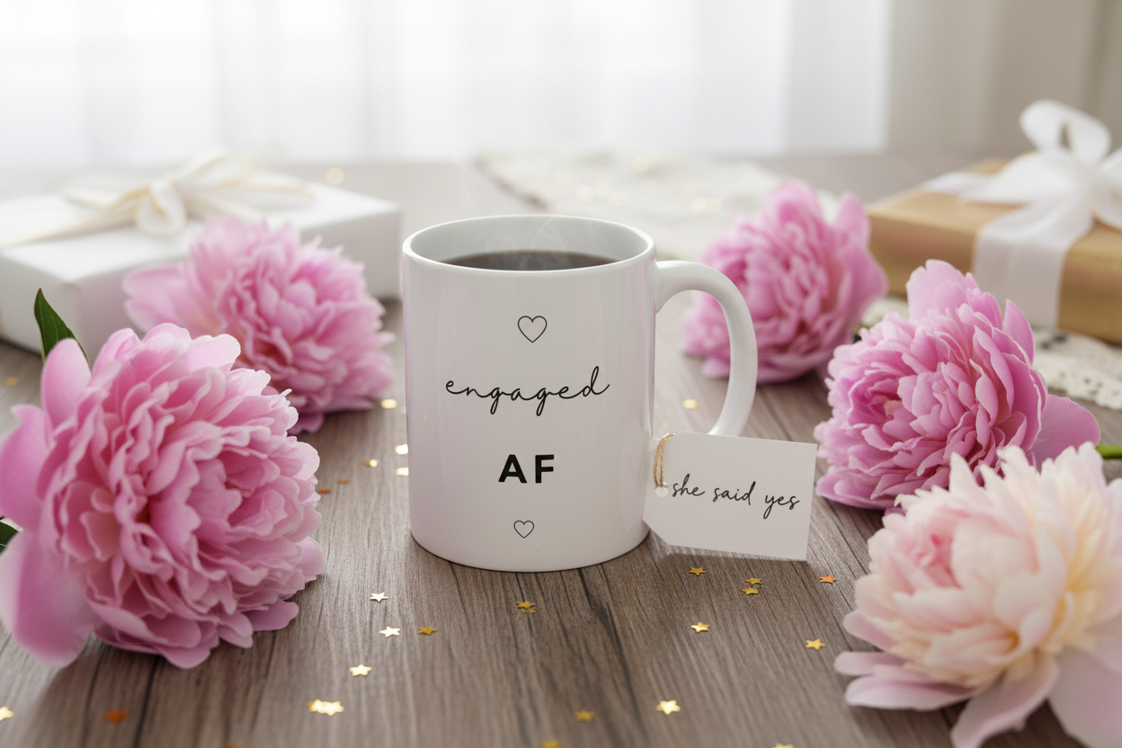Engaged AF — bridal shower flatlay