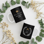Personalized teacher mug set, black with gold crown and laurel, names and year text