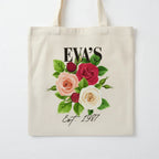 Personalised Floral Tote Bag | Custom Name, Text & Date | Choose Rose Colours | Eco Gift - Alley Crafters