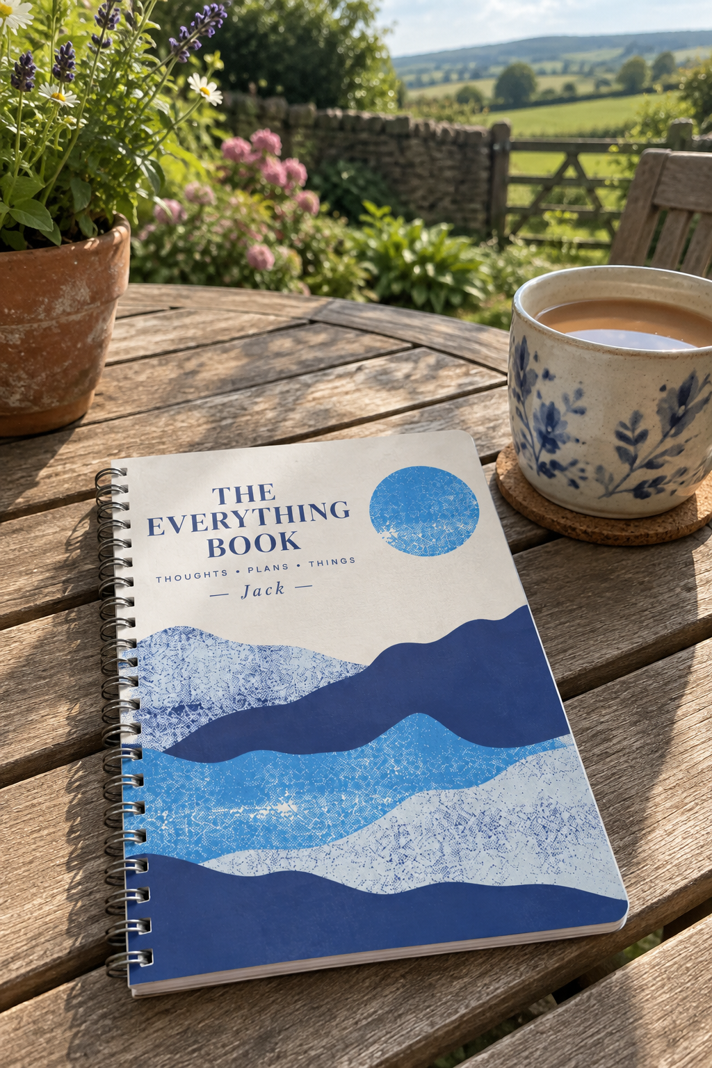 Everything Book (blue) UGC - Jack, garden table with tea