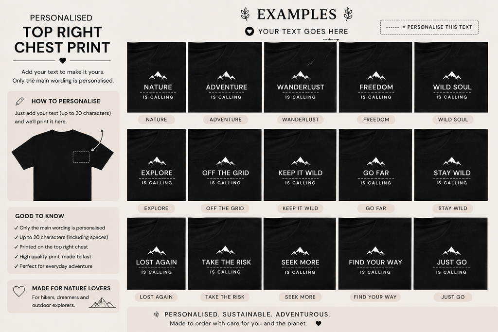 Personalised top-right chest print layout examples for the sweatshirt