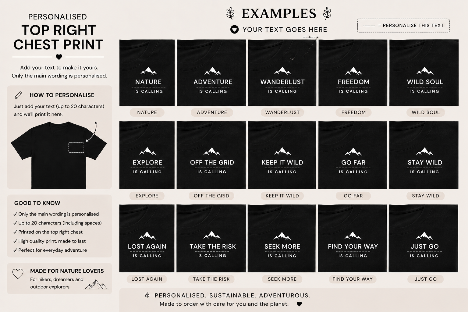 Personalised top-right chest print layout examples for the sweatshirt