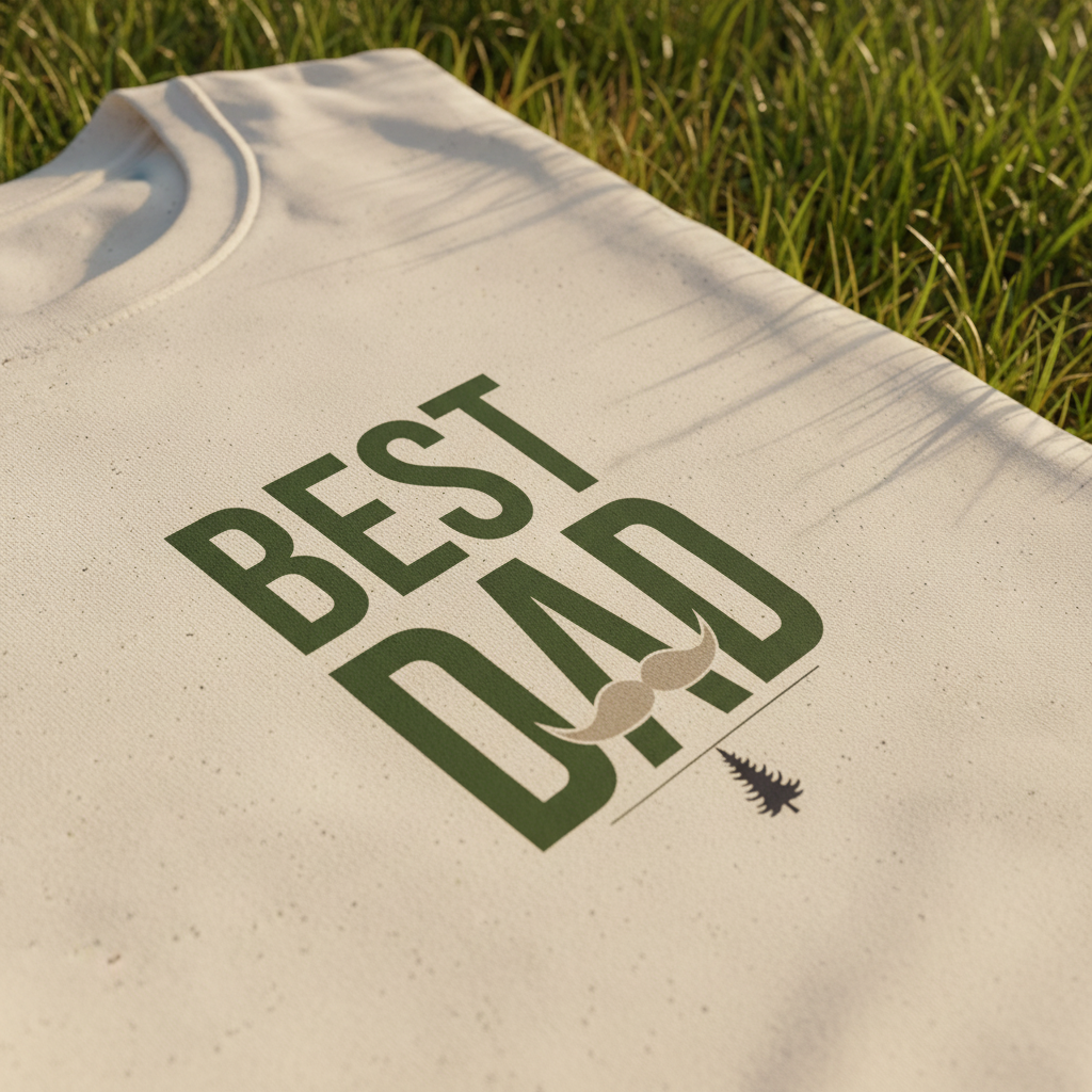 Light beige T-shirt with green "Best Dad" typography graphic