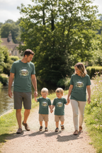 Family green tees Cotswolds riverside