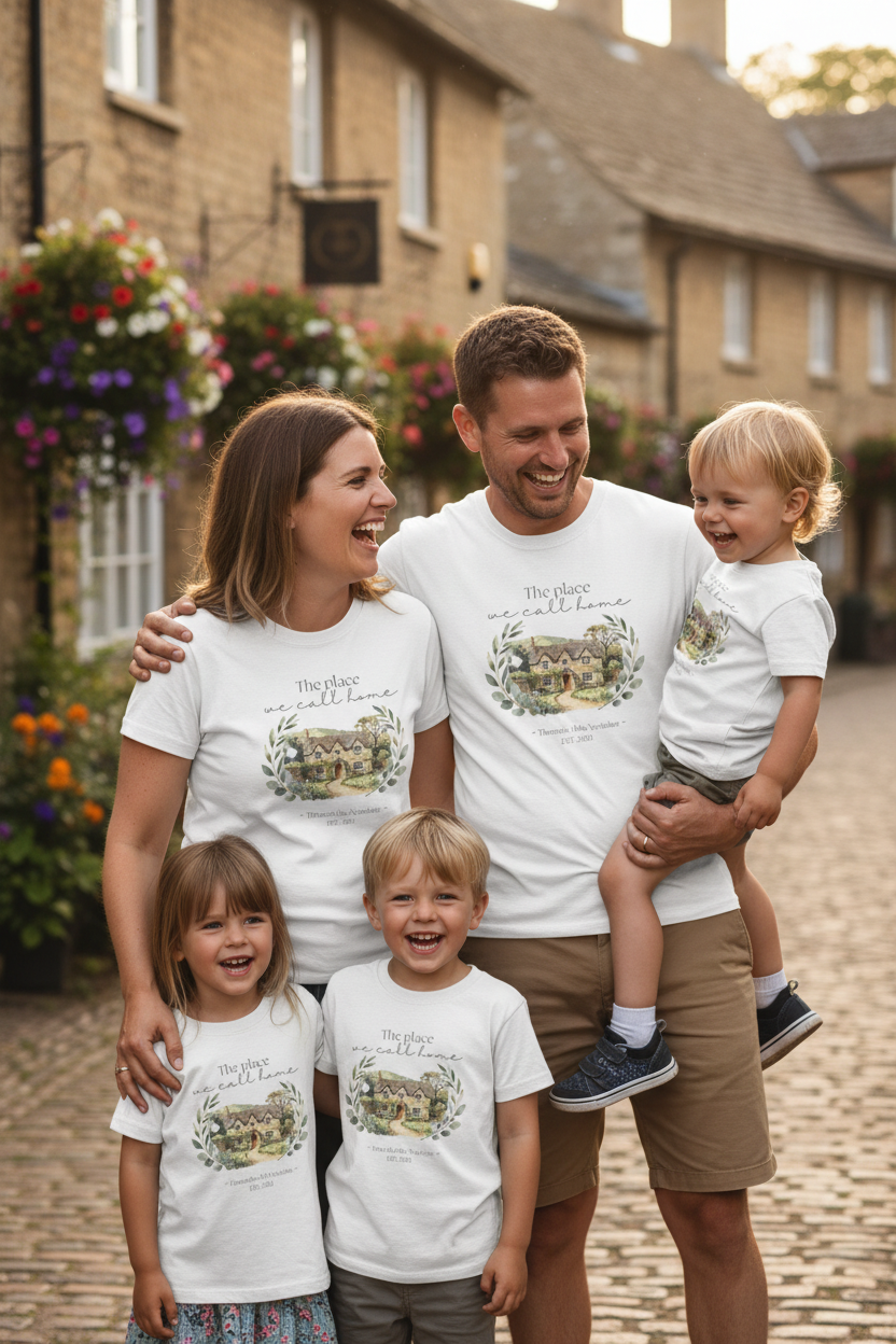Family white tees Yorkshire village