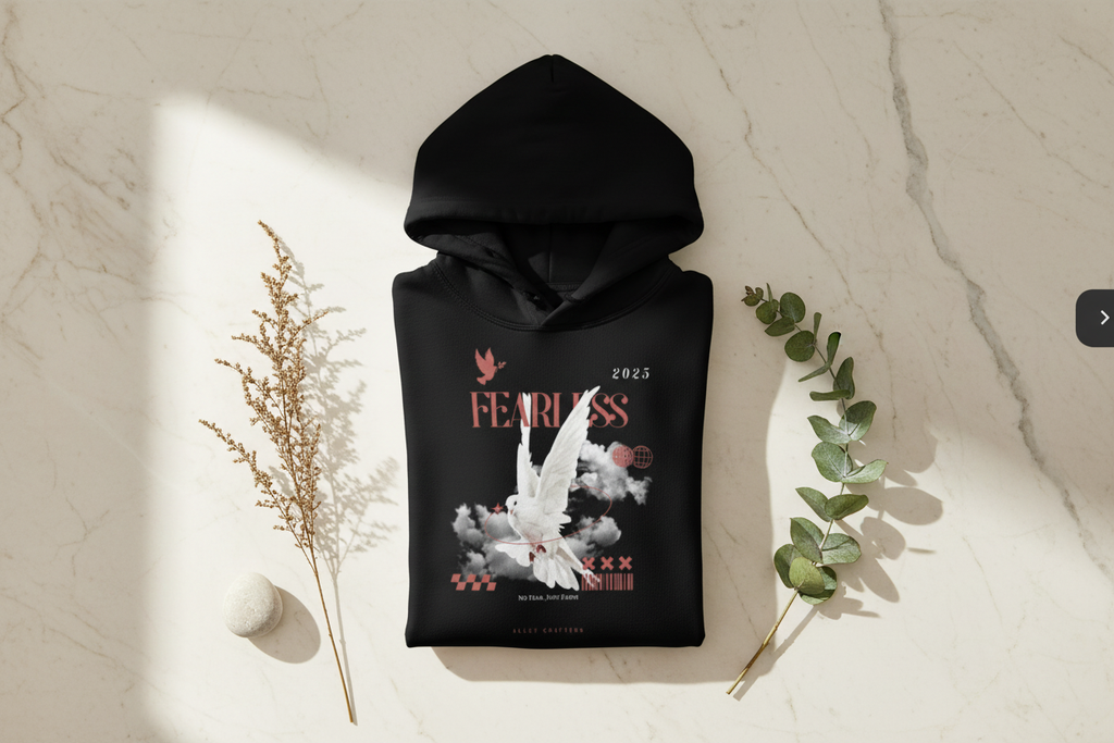 Black unisex hoodie with large front graphic and hood