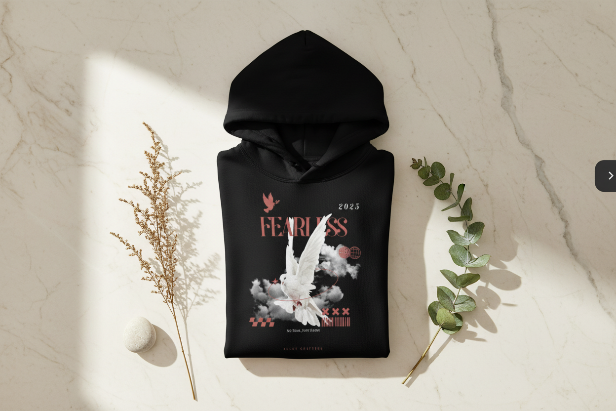 Black unisex hoodie with large front graphic and hood