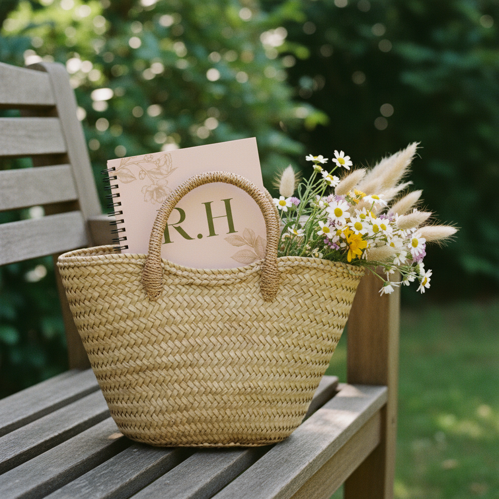Film grain basket bag with wildflowers
