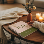 Personalised A5 notebook with initial R.H and floral detailing on light blush cover