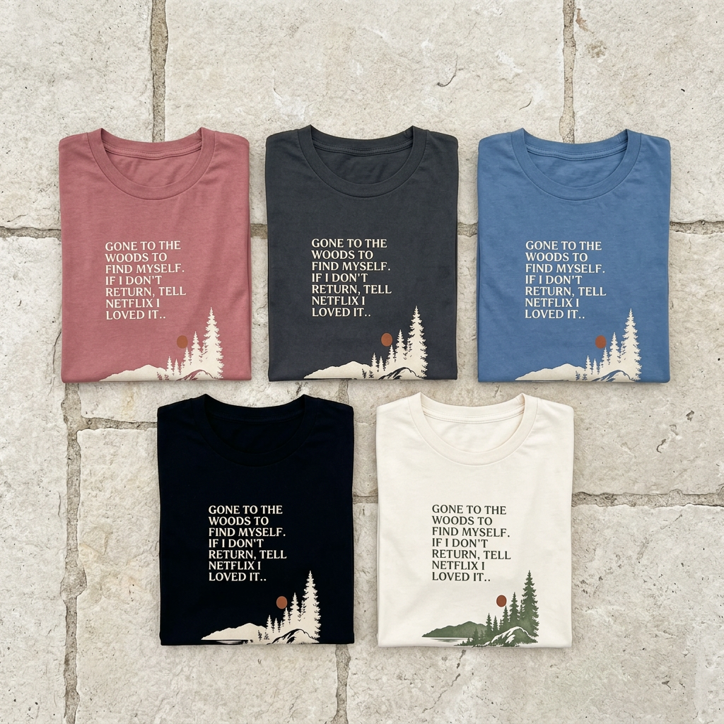 Hiking T-shirt set in multiple colors with pine tree quote prints