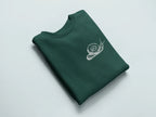 Dark green sweatshirt with a white snail graphic on the chest.