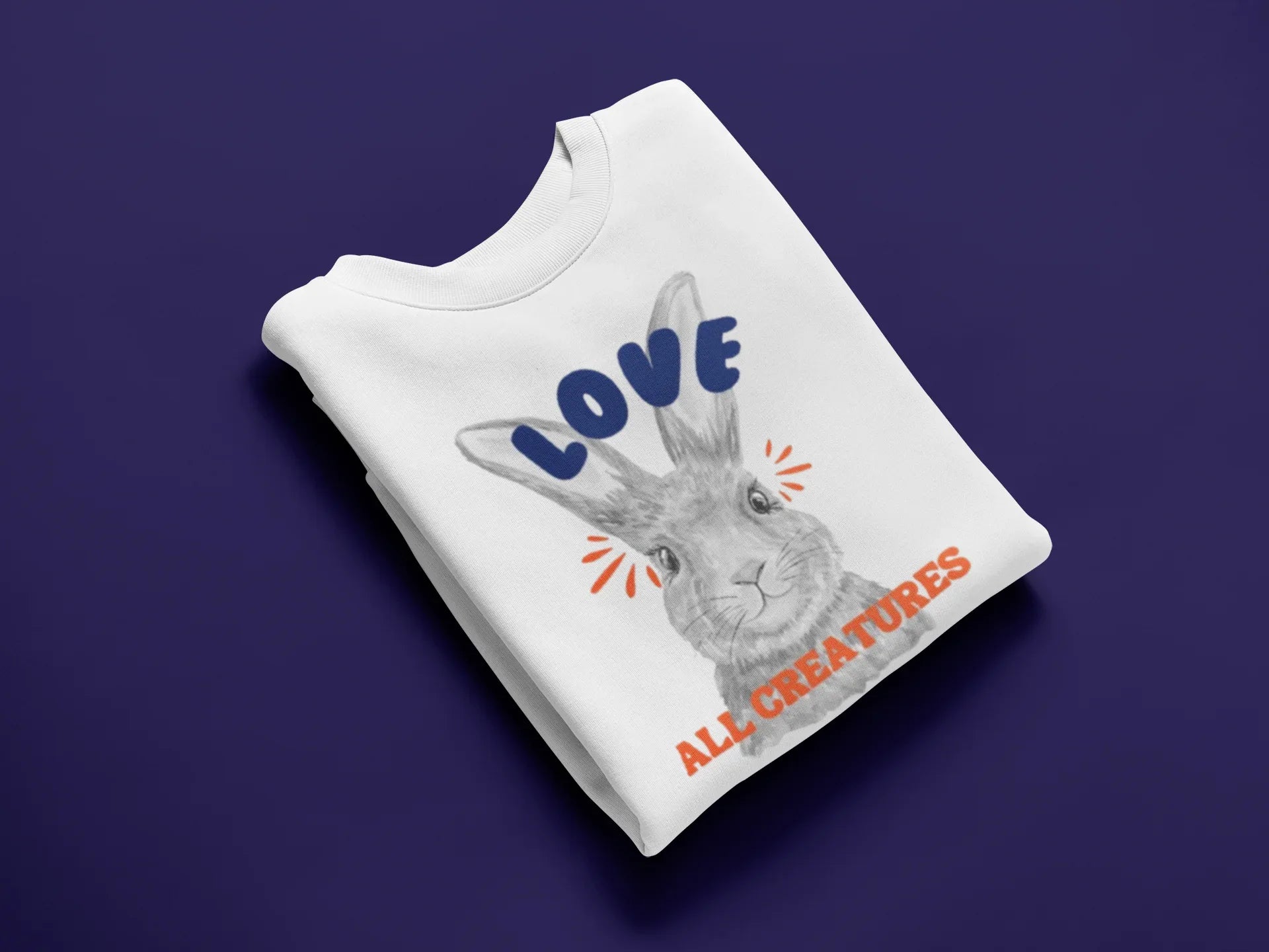 Love All Creatures Sweatshirt - Cute Bunny Animal Rights Crewneck - Alley Crafters