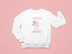 Kids white sweatshirt with full unicorn and "Spirit Animals" graphic print